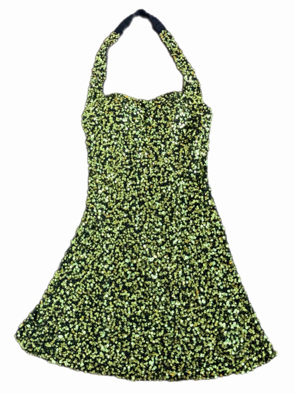 Vintage SCALA Y2K Green Sequin Mini Dress 6 Halloween Fairy Witch Poison Ivy